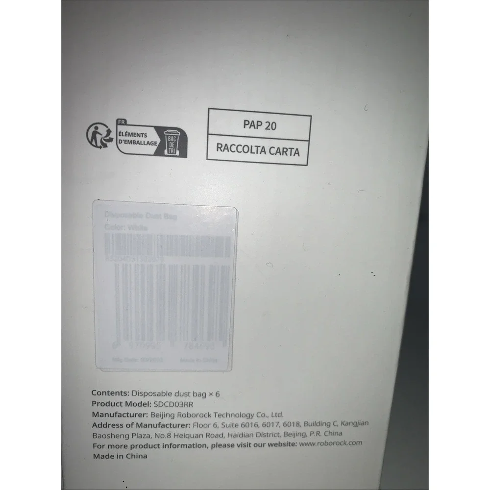 Roborock Disposable Dust Bag Replacement Model: SDCD03RR 6 Replacement Bags New